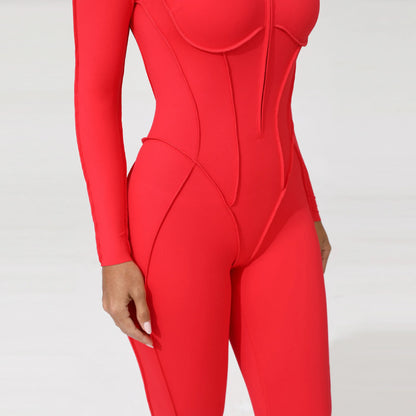 Women Bodysuit Fitness Jumpsuit Long Sleeve Yoga Clothing Sports Outfit Zipper Jogging Tights Gym Wear