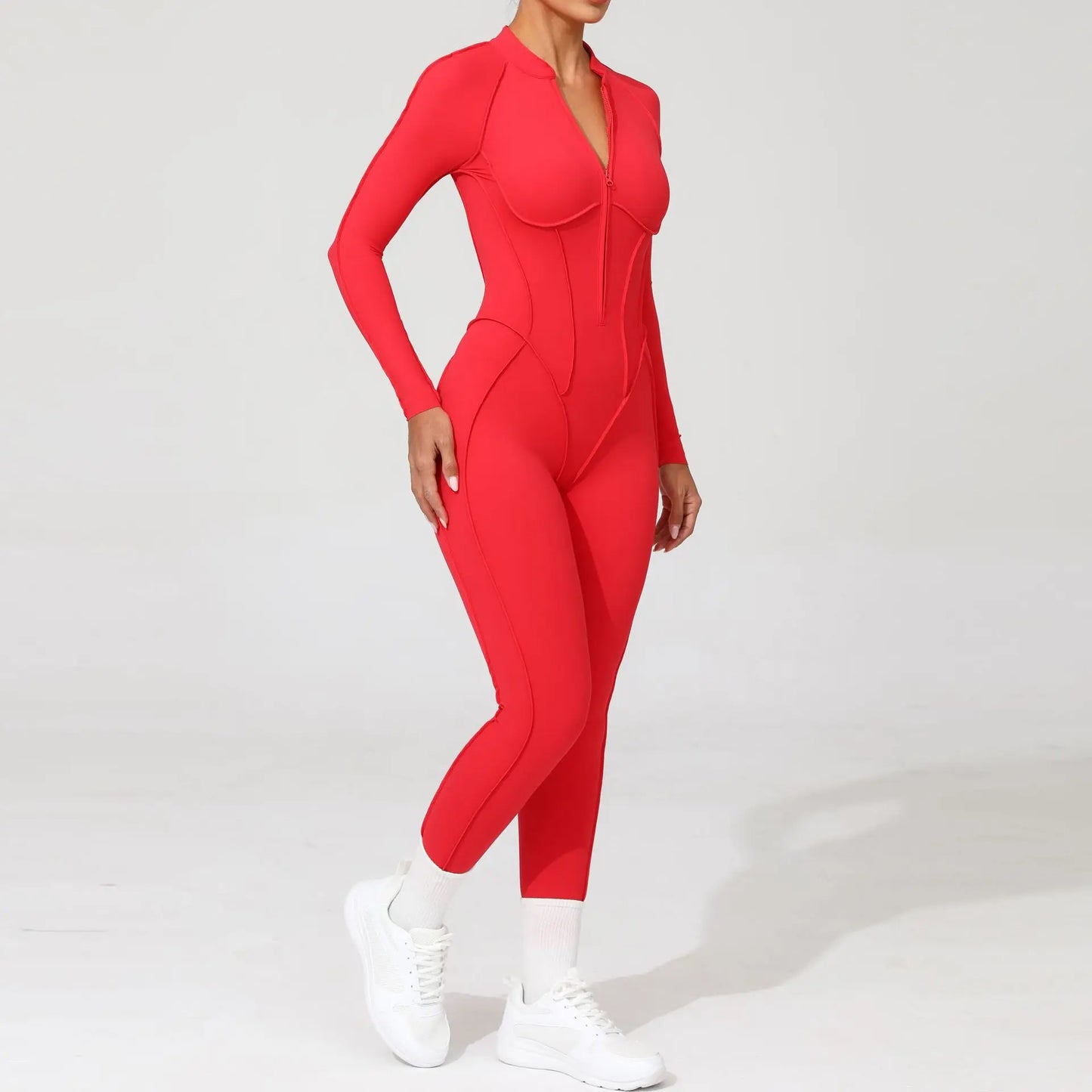 Women Bodysuit Fitness Jumpsuit Long Sleeve Yoga Clothing Sports Outfit Zipper Jogging Tights Gym Wear