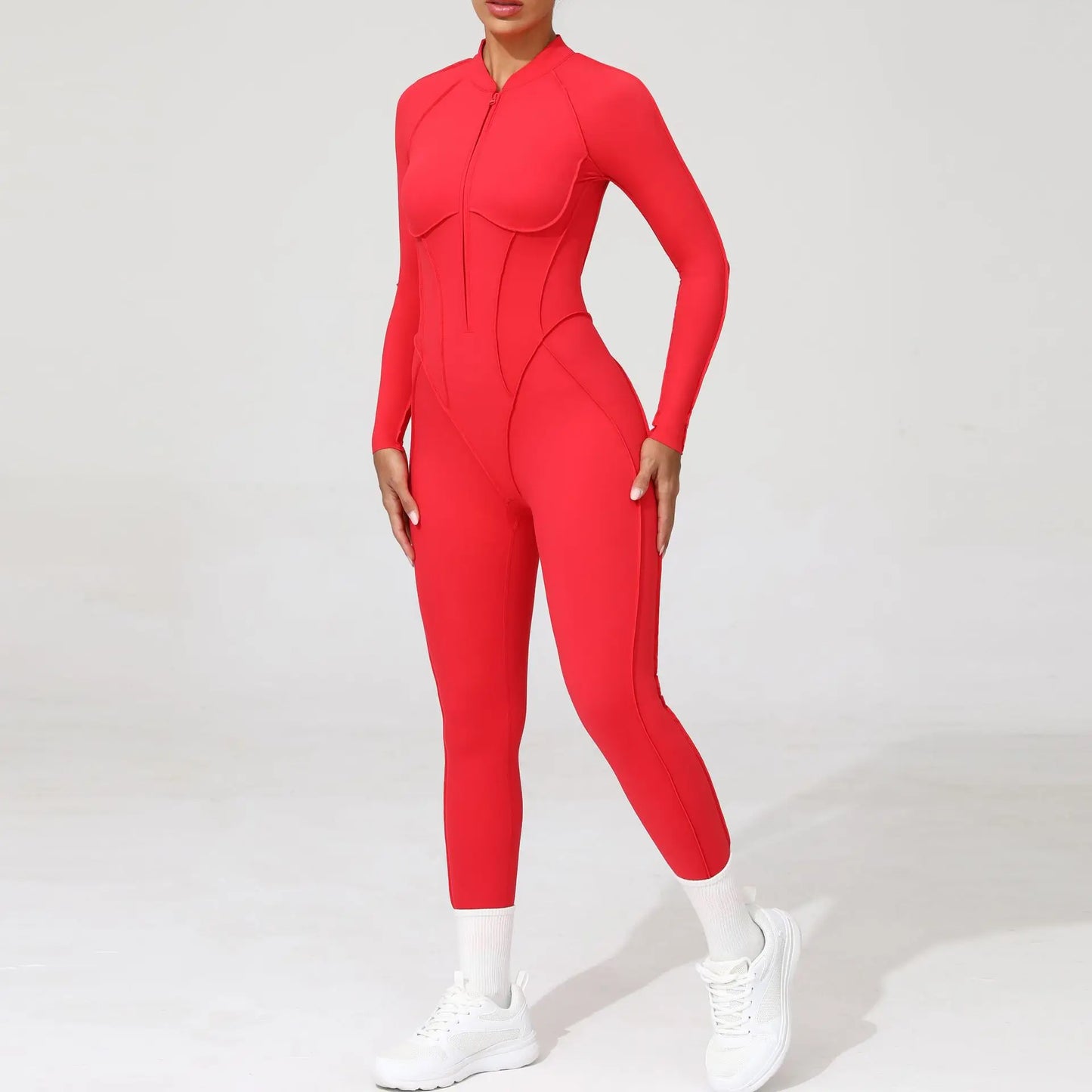 Women Bodysuit Fitness Jumpsuit Long Sleeve Yoga Clothing Sports Outfit Zipper Jogging Tights Gym Wear