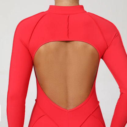 Women Bodysuit Fitness Jumpsuit Long Sleeve Yoga Clothing Sports Outfit Zipper Jogging Tights Gym Wear