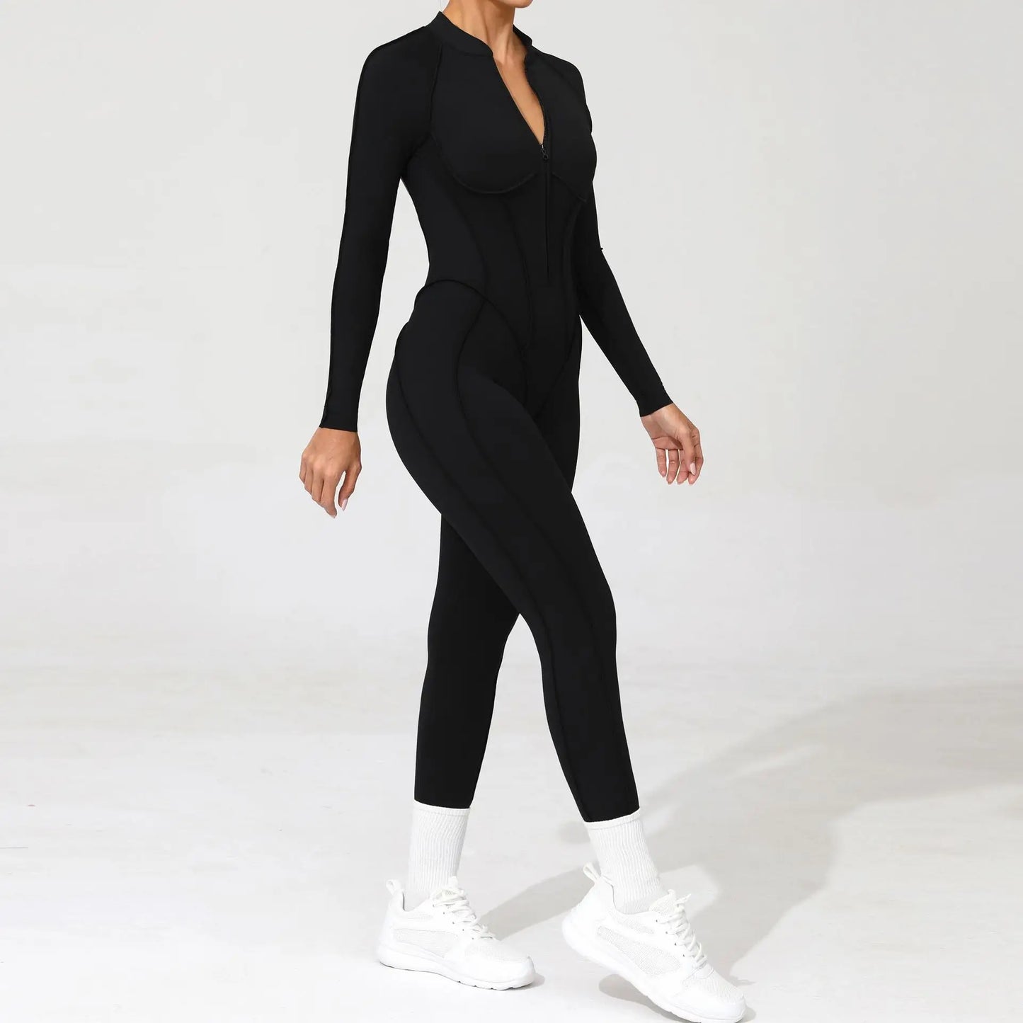 Women Bodysuit Fitness Jumpsuit Long Sleeve Yoga Clothing Sports Outfit Zipper Jogging Tights Gym Wear