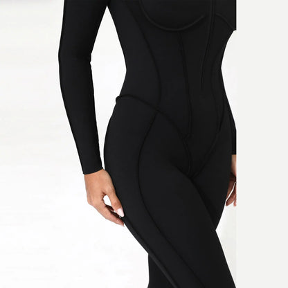 Women Bodysuit Fitness Jumpsuit Long Sleeve Yoga Clothing Sports Outfit Zipper Jogging Tights Gym Wear