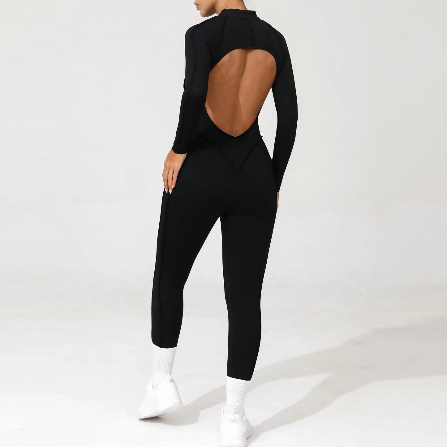 Women Bodysuit Fitness Jumpsuit Long Sleeve Yoga Clothing Sports Outfit Zipper Jogging Tights Gym Wear
