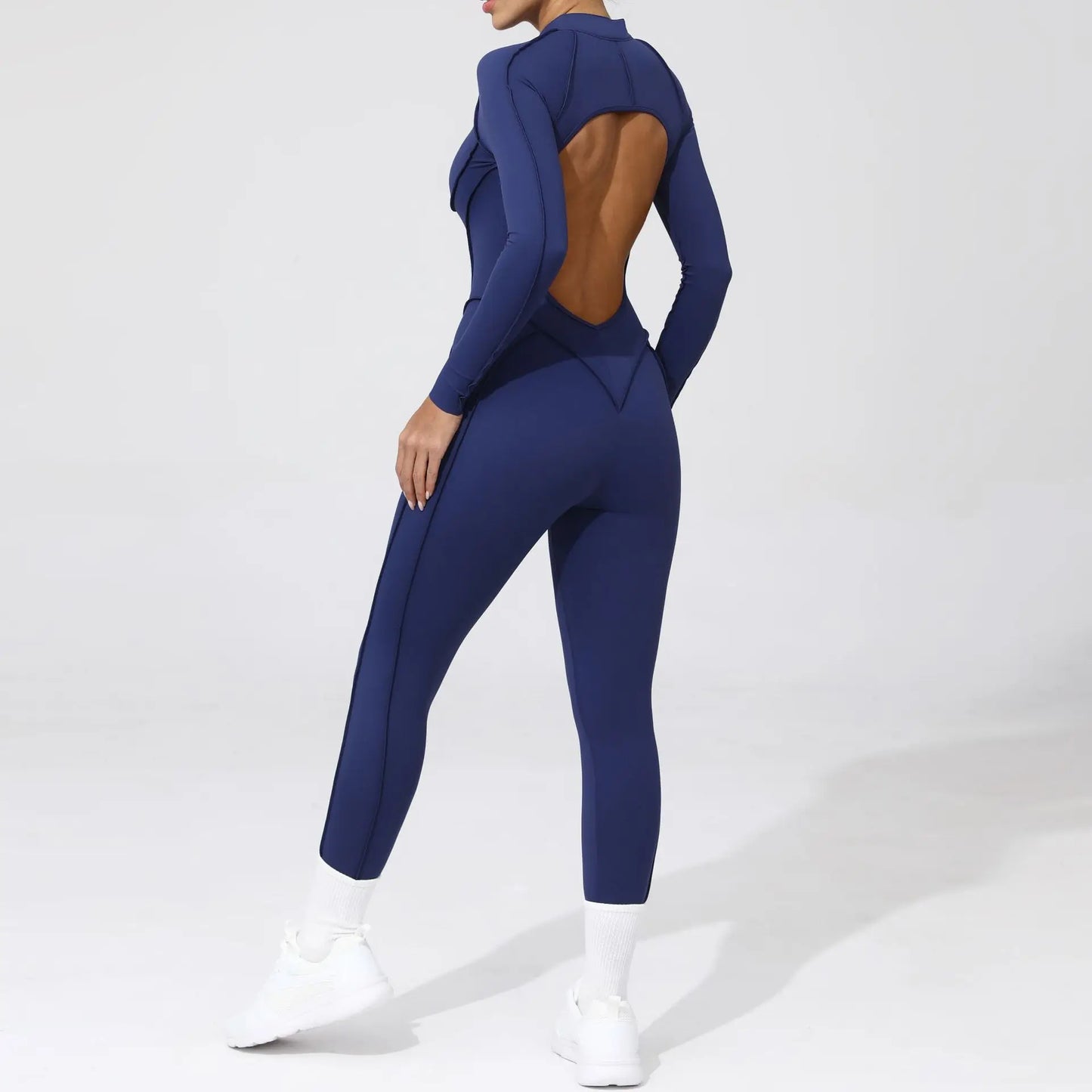 Women Bodysuit Fitness Jumpsuit Long Sleeve Yoga Clothing Sports Outfit Zipper Jogging Tights Gym Wear