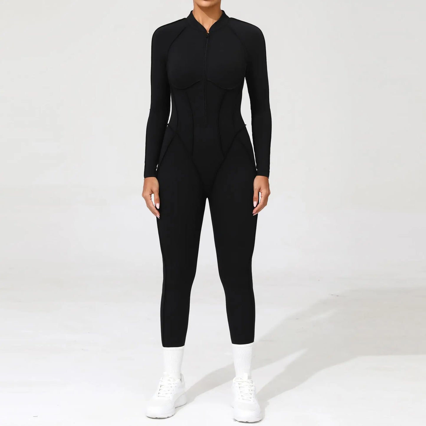 Women Bodysuit Fitness Jumpsuit Long Sleeve Yoga Clothing Sports Outfit Zipper Jogging Tights Gym Wear