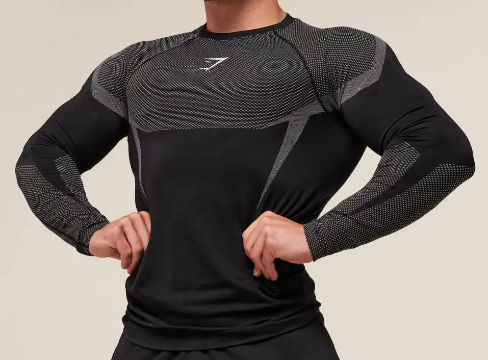 Men's Fitn Training Suit Elastic round Ne Long Sve T-irt Gym Running Sportswear Slim Fit Faion Print Casual irt