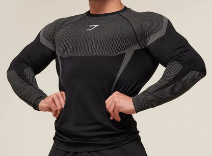 Men's Fitn Training Suit Elastic round Ne Long Sve T-irt Gym Running Sportswear Slim Fit Faion Print Casual irt