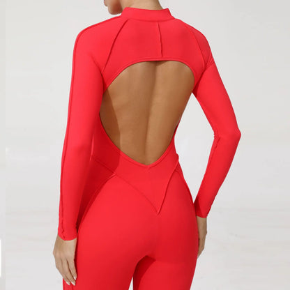 Women Bodysuit Fitness Jumpsuit Long Sleeve Yoga Clothing Sports Outfit Zipper Jogging Tights Gym Wear