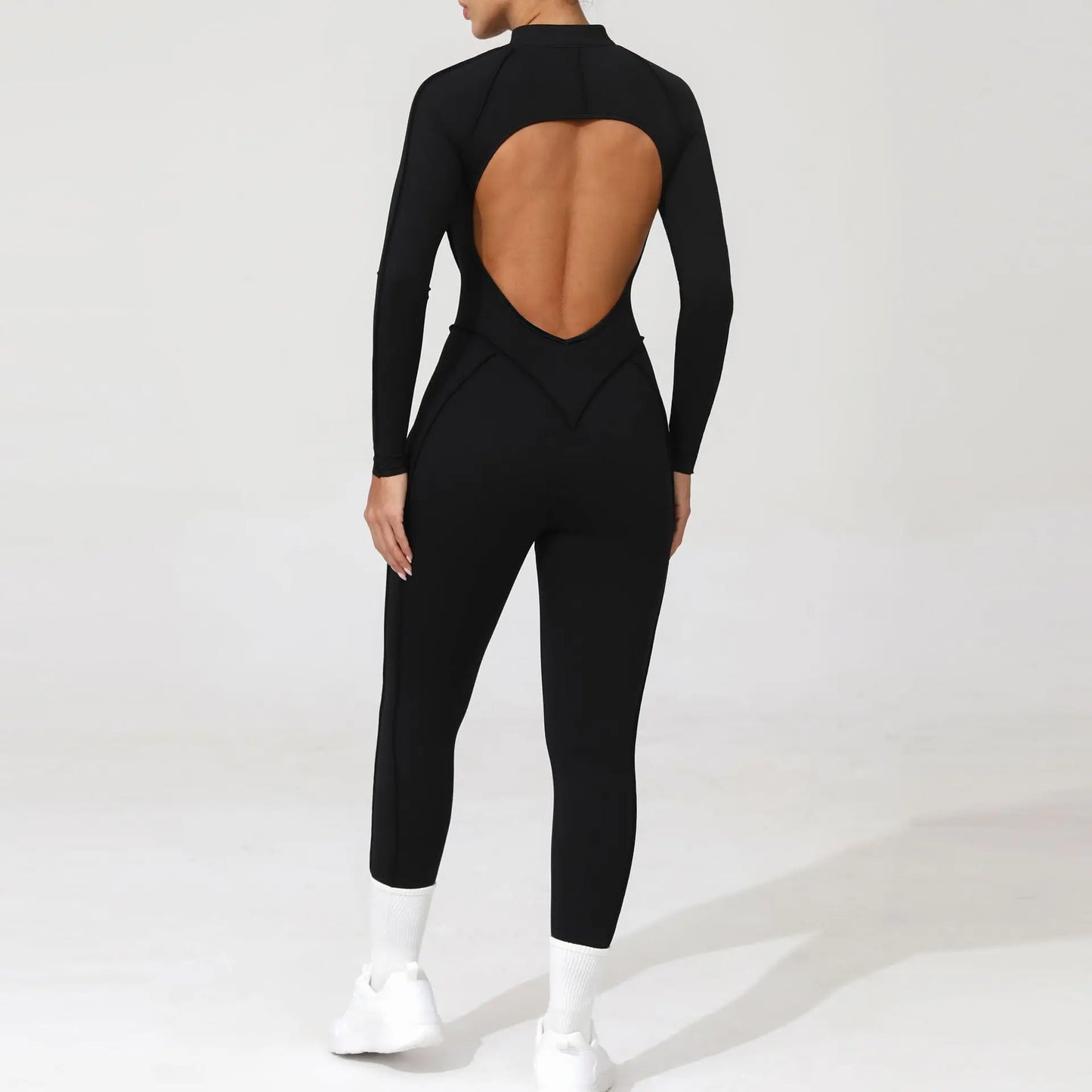 Women Bodysuit Fitness Jumpsuit Long Sleeve Yoga Clothing Sports Outfit Zipper Jogging Tights Gym Wear