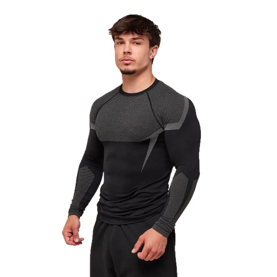 Men's Fitn Training Suit Elastic round Ne Long Sve T-irt Gym Running Sportswear Slim Fit Faion Print Casual irt