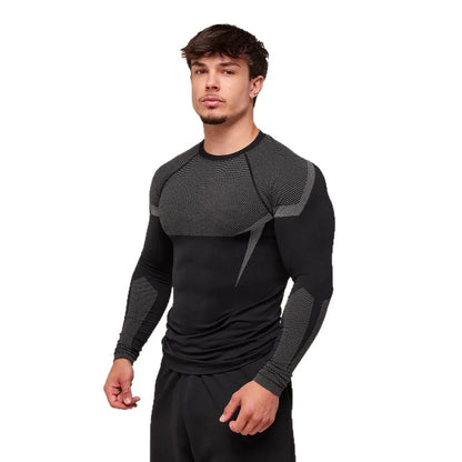 Men's Fitn Training Suit Elastic round Ne Long Sve T-irt Gym Running Sportswear Slim Fit Faion Print Casual irt