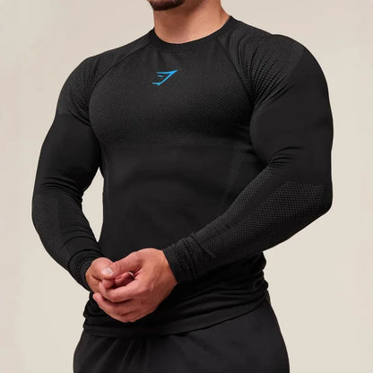 Men's Fitn Training Suit Elastic round Ne Long Sve T-irt Gym Running Sportswear Slim Fit Faion Print Casual irt