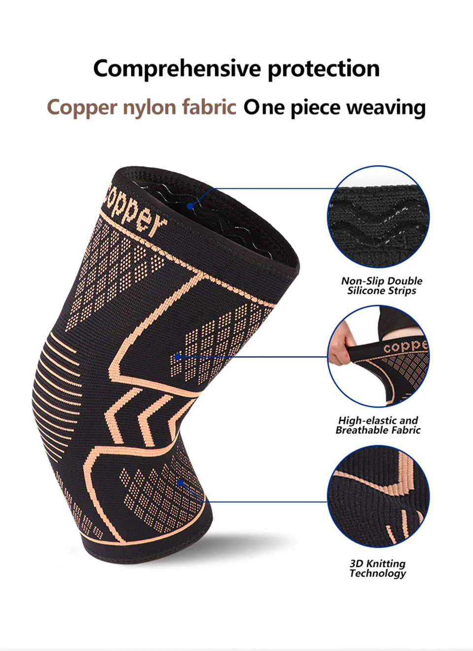 Copper Knee Support Sleeve for Joint Pain Relief & Sports