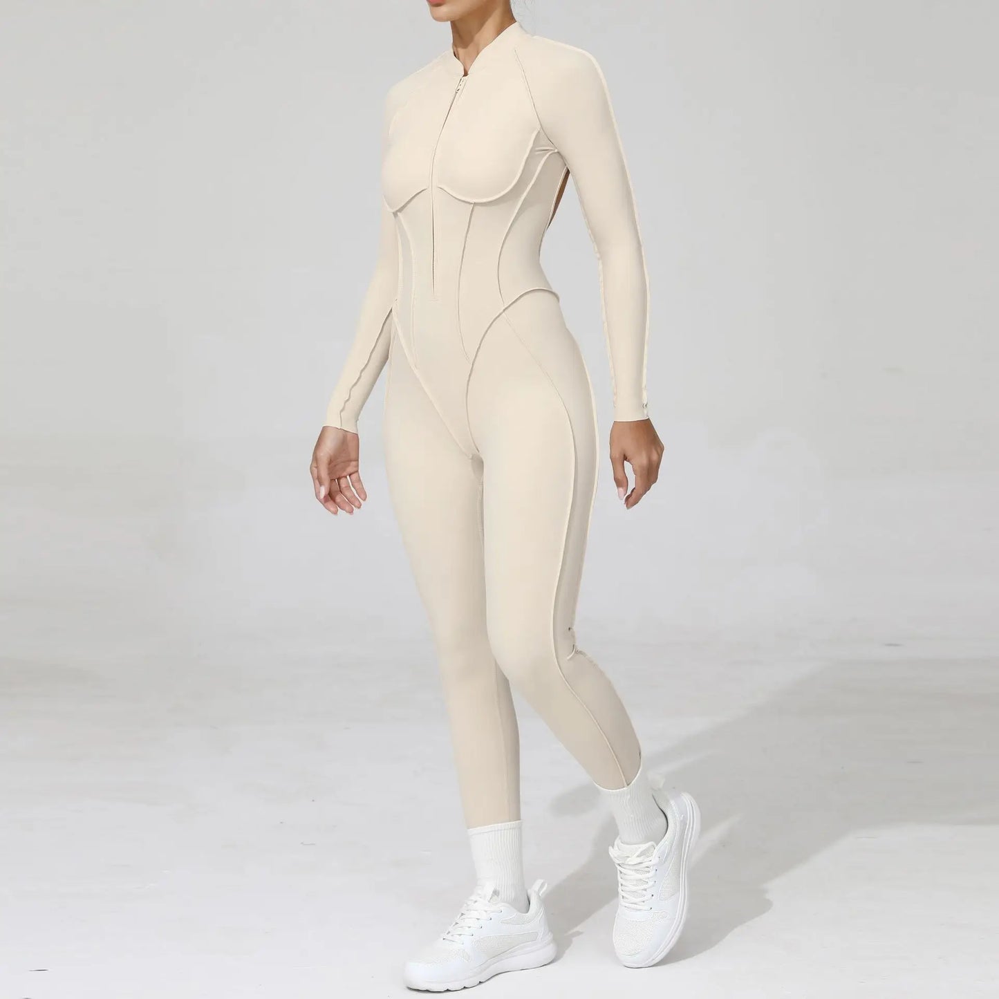 Women Bodysuit Fitness Jumpsuit Long Sleeve Yoga Clothing Sports Outfit Zipper Jogging Tights Gym Wear