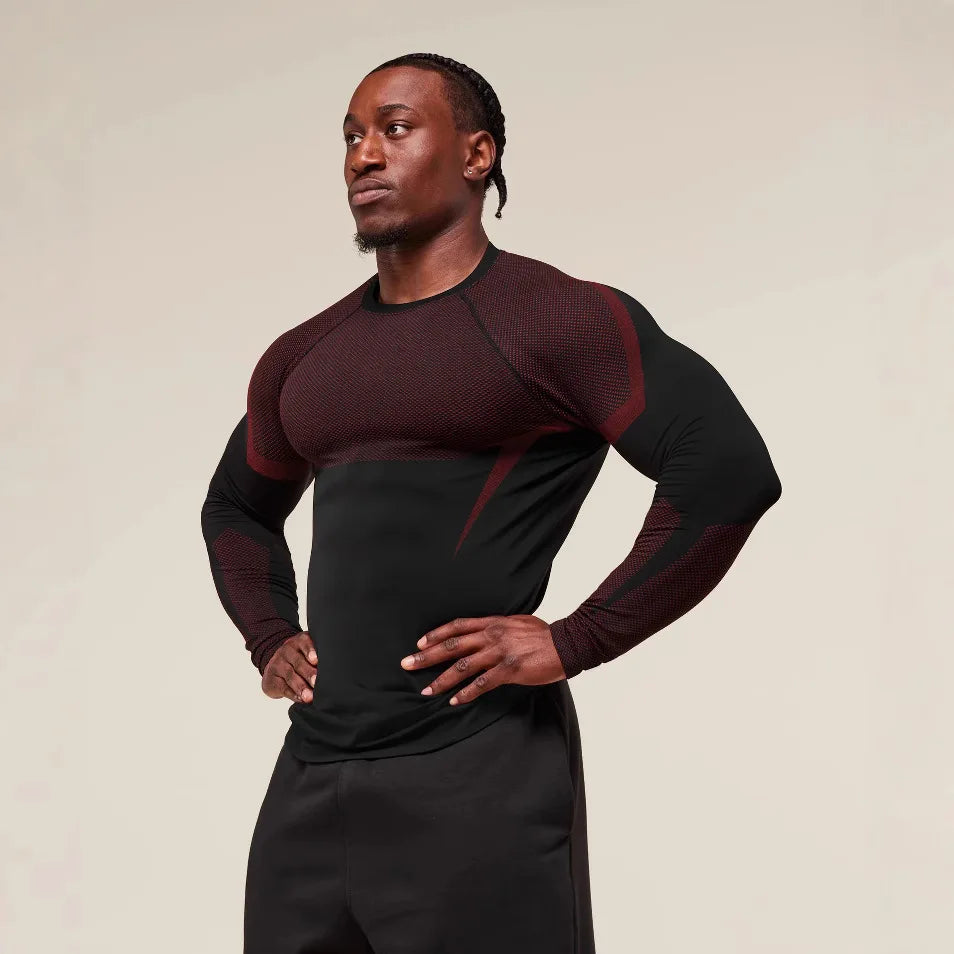 Men's Fitn Training Suit Elastic round Ne Long Sve T-irt Gym Running Sportswear Slim Fit Faion Print Casual irt