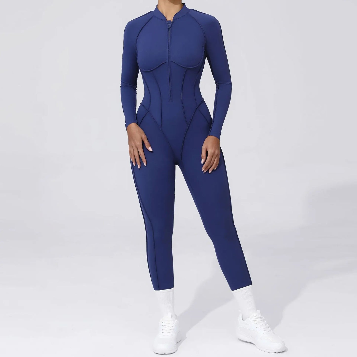 Women Bodysuit Fitness Jumpsuit Long Sleeve Yoga Clothing Sports Outfit Zipper Jogging Tights Gym Wear