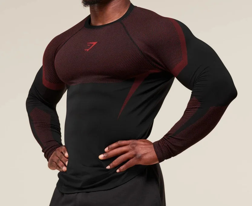 Men's Fitn Training Suit Elastic round Ne Long Sve T-irt Gym Running Sportswear Slim Fit Faion Print Casual irt