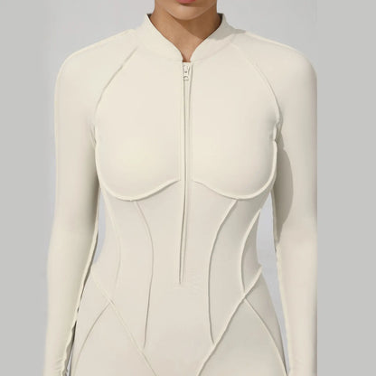 Women Bodysuit Fitness Jumpsuit Long Sleeve Yoga Clothing Sports Outfit Zipper Jogging Tights Gym Wear