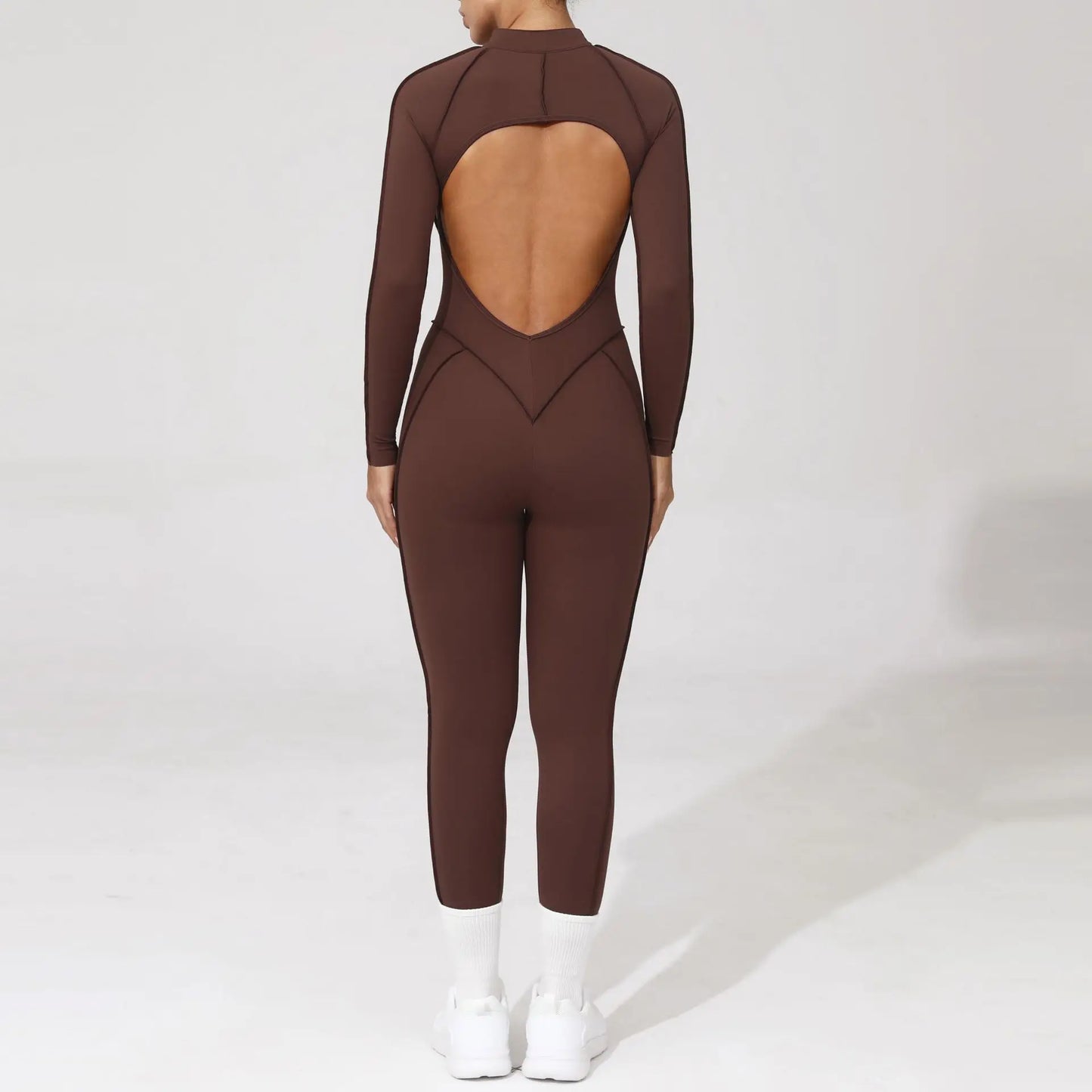 Women Bodysuit Fitness Jumpsuit Long Sleeve Yoga Clothing Sports Outfit Zipper Jogging Tights Gym Wear