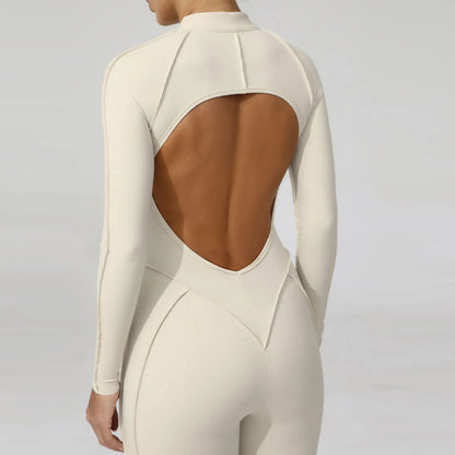 Women Bodysuit Fitness Jumpsuit Long Sleeve Yoga Clothing Sports Outfit Zipper Jogging Tights Gym Wear