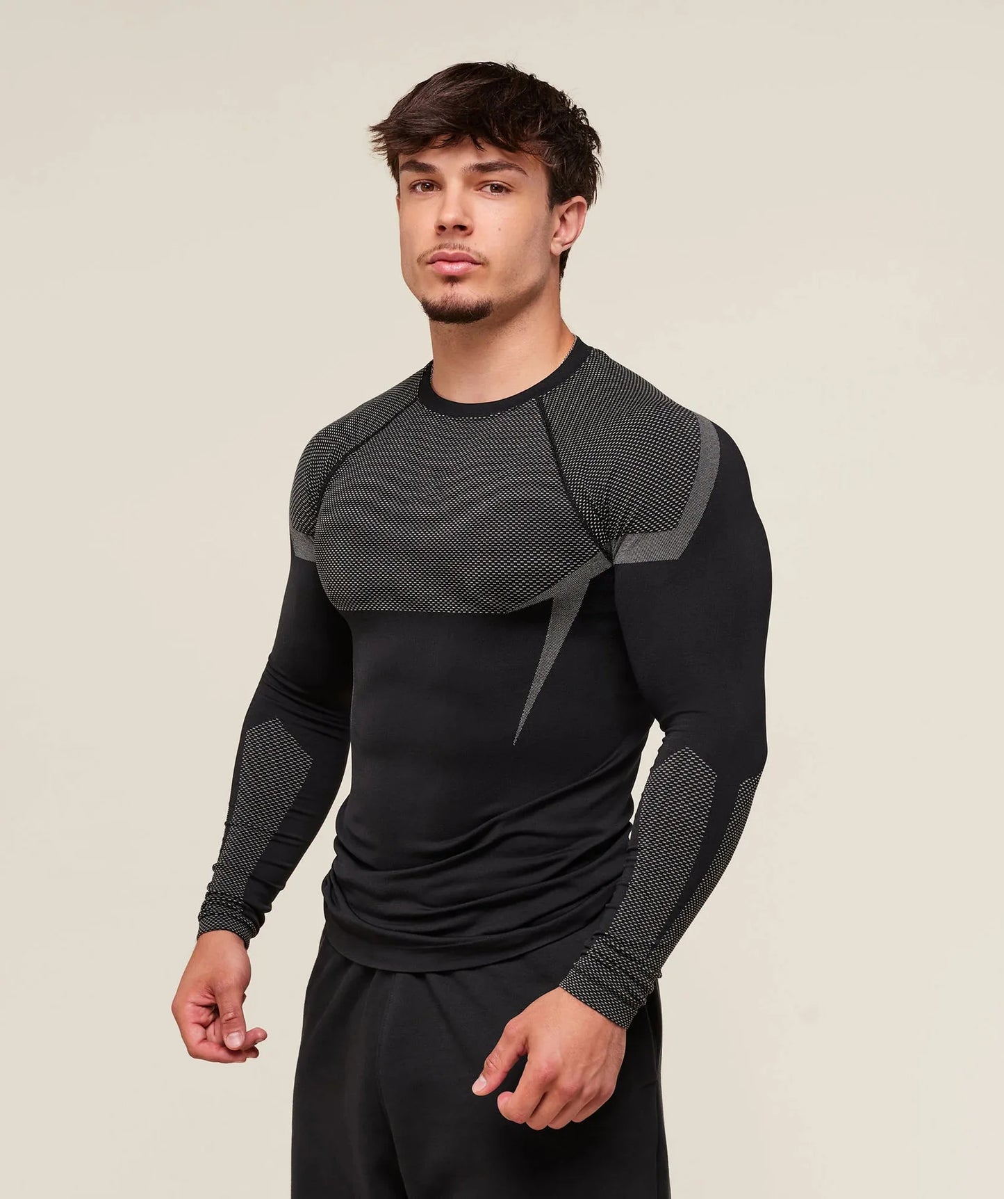 Men's Fitn Training Suit Elastic round Ne Long Sve T-irt Gym Running Sportswear Slim Fit Faion Print Casual irt