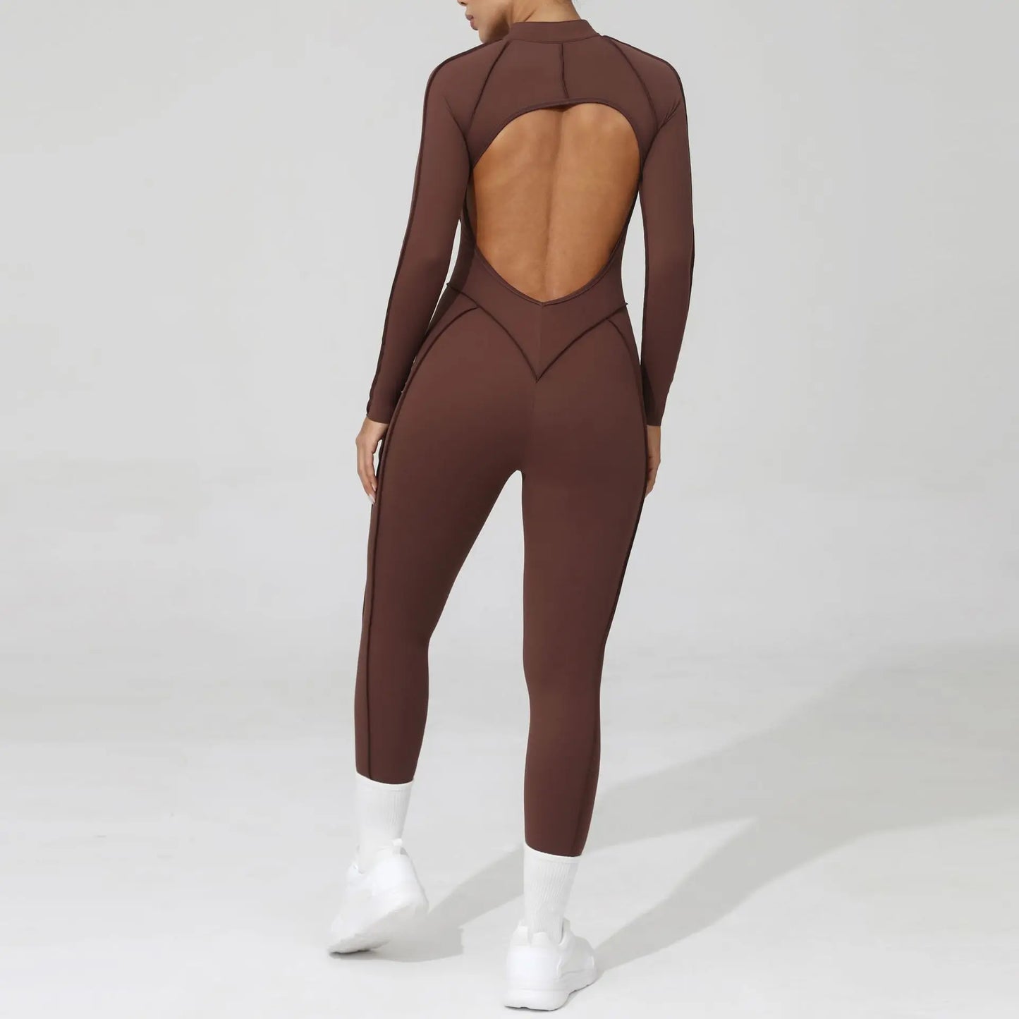 Women Bodysuit Fitness Jumpsuit Long Sleeve Yoga Clothing Sports Outfit Zipper Jogging Tights Gym Wear