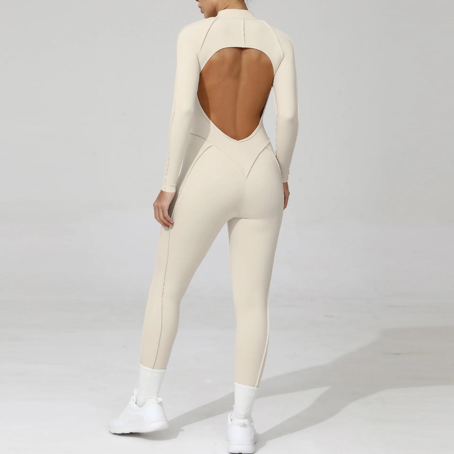 Women Bodysuit Fitness Jumpsuit Long Sleeve Yoga Clothing Sports Outfit Zipper Jogging Tights Gym Wear