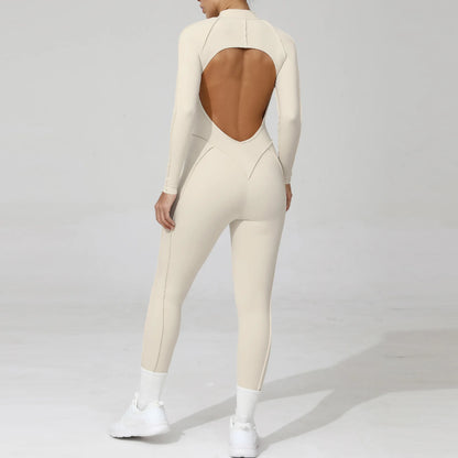 Women Bodysuit Fitness Jumpsuit Long Sleeve Yoga Clothing Sports Outfit Zipper Jogging Tights Gym Wear