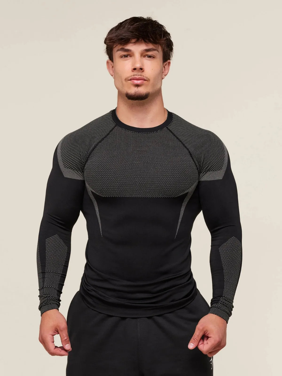 Men's Fitn Training Suit Elastic round Ne Long Sve T-irt Gym Running Sportswear Slim Fit Faion Print Casual irt
