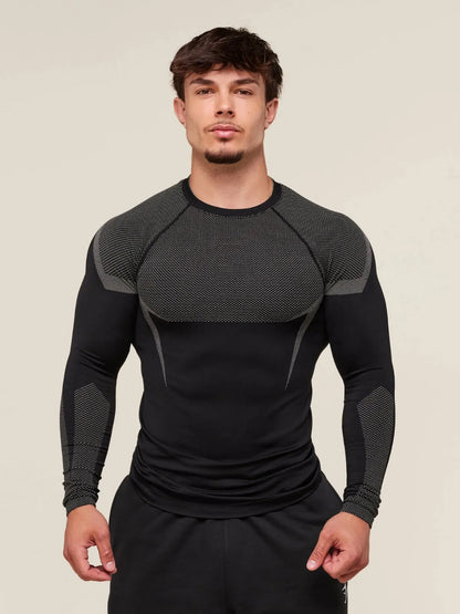 Men's Fitn Training Suit Elastic round Ne Long Sve T-irt Gym Running Sportswear Slim Fit Faion Print Casual irt