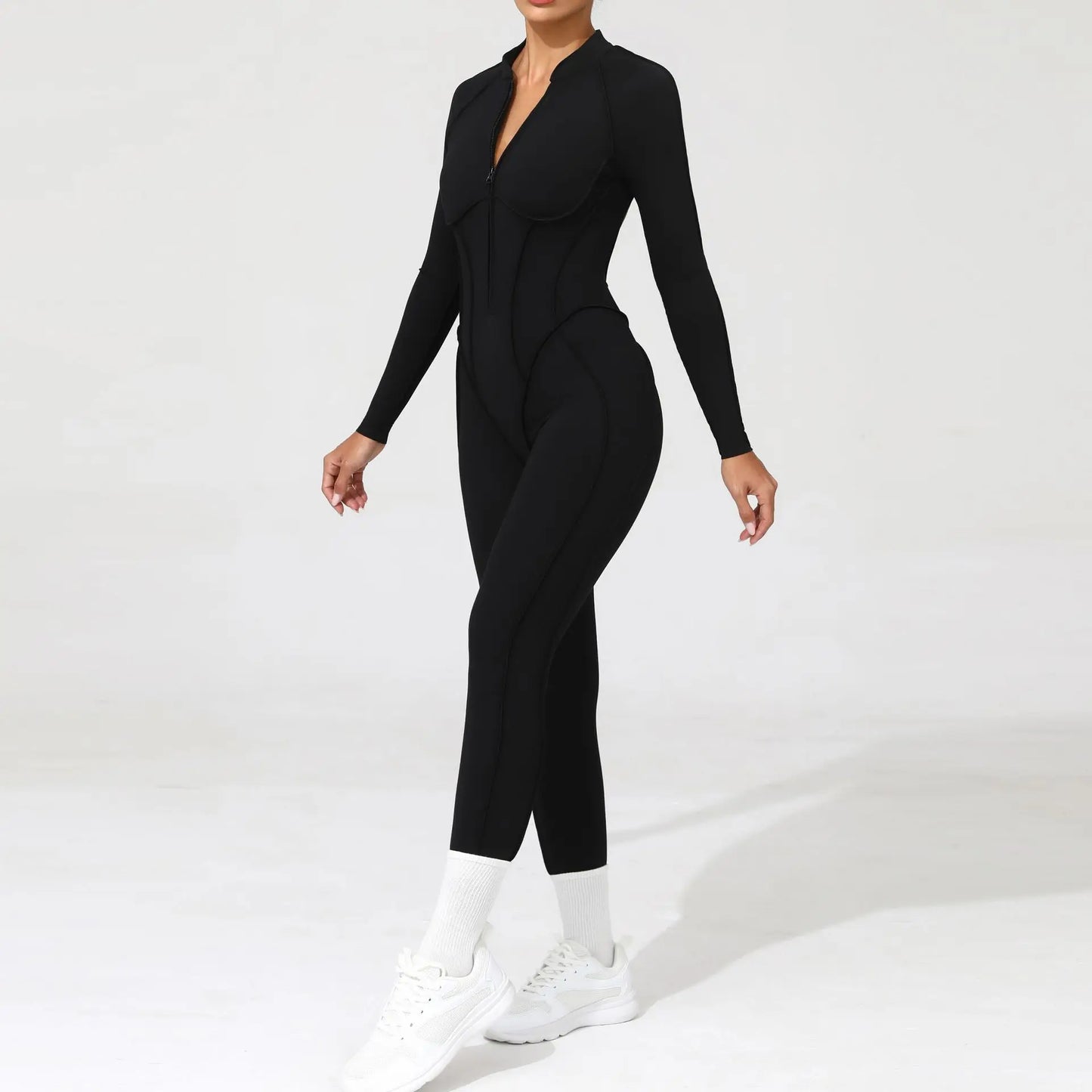 Women Bodysuit Fitness Jumpsuit Long Sleeve Yoga Clothing Sports Outfit Zipper Jogging Tights Gym Wear