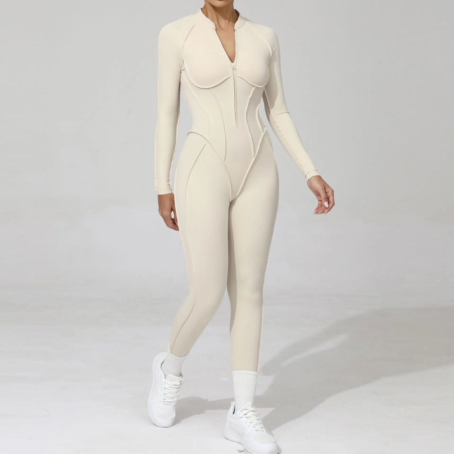 Women Bodysuit Fitness Jumpsuit Long Sleeve Yoga Clothing Sports Outfit Zipper Jogging Tights Gym Wear