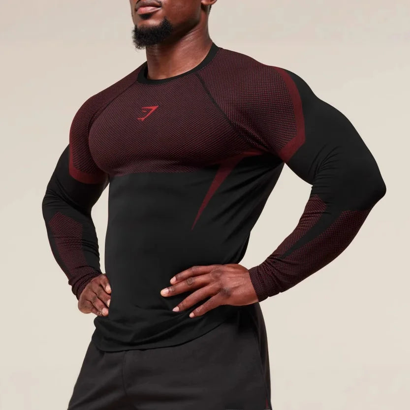 Men's Fitn Training Suit Elastic round Ne Long Sve T-irt Gym Running Sportswear Slim Fit Faion Print Casual irt