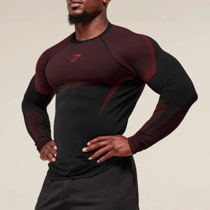 Men's Fitn Training Suit Elastic round Ne Long Sve T-irt Gym Running Sportswear Slim Fit Faion Print Casual irt