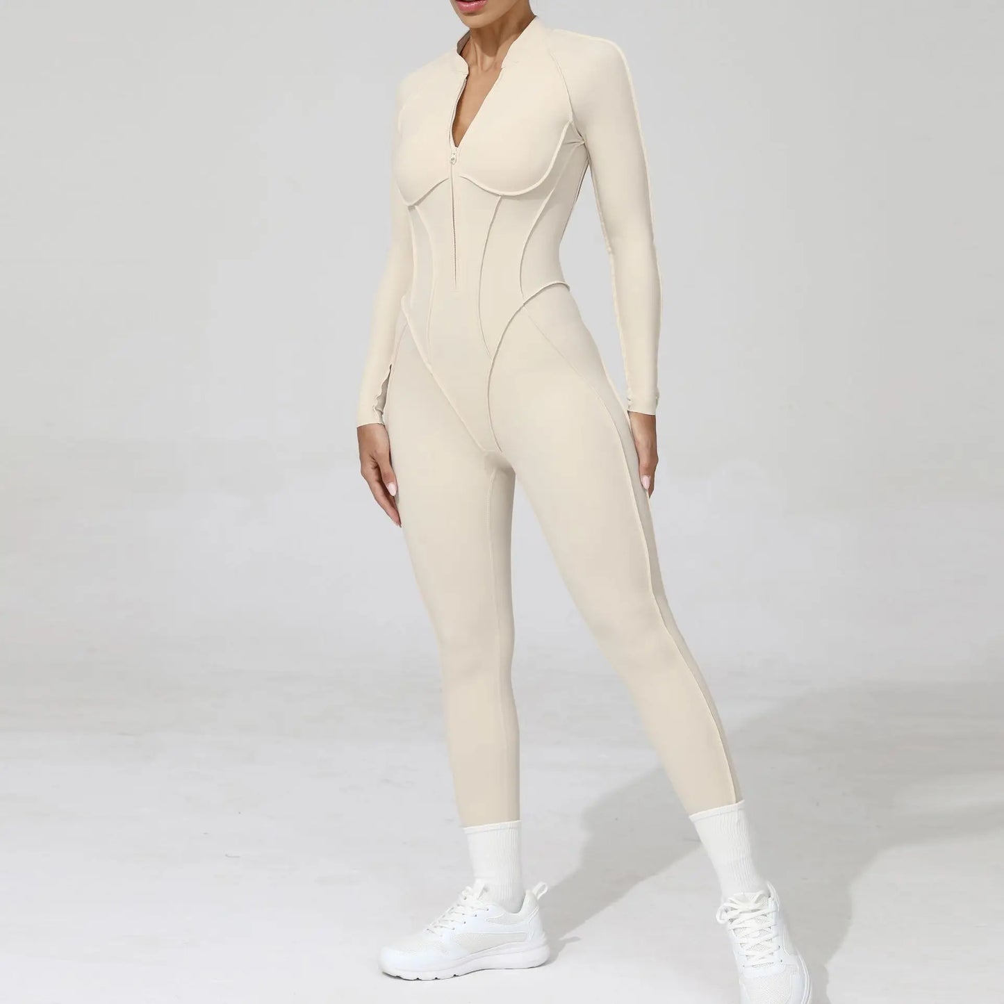 Women Bodysuit Fitness Jumpsuit Long Sleeve Yoga Clothing Sports Outfit Zipper Jogging Tights Gym Wear