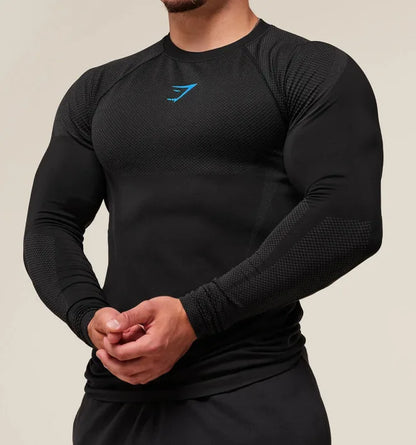 Men's Fitn Training Suit Elastic round Ne Long Sve T-irt Gym Running Sportswear Slim Fit Faion Print Casual irt