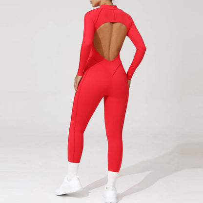 Women Bodysuit Fitness Jumpsuit Long Sleeve Yoga Clothing Sports Outfit Zipper Jogging Tights Gym Wear