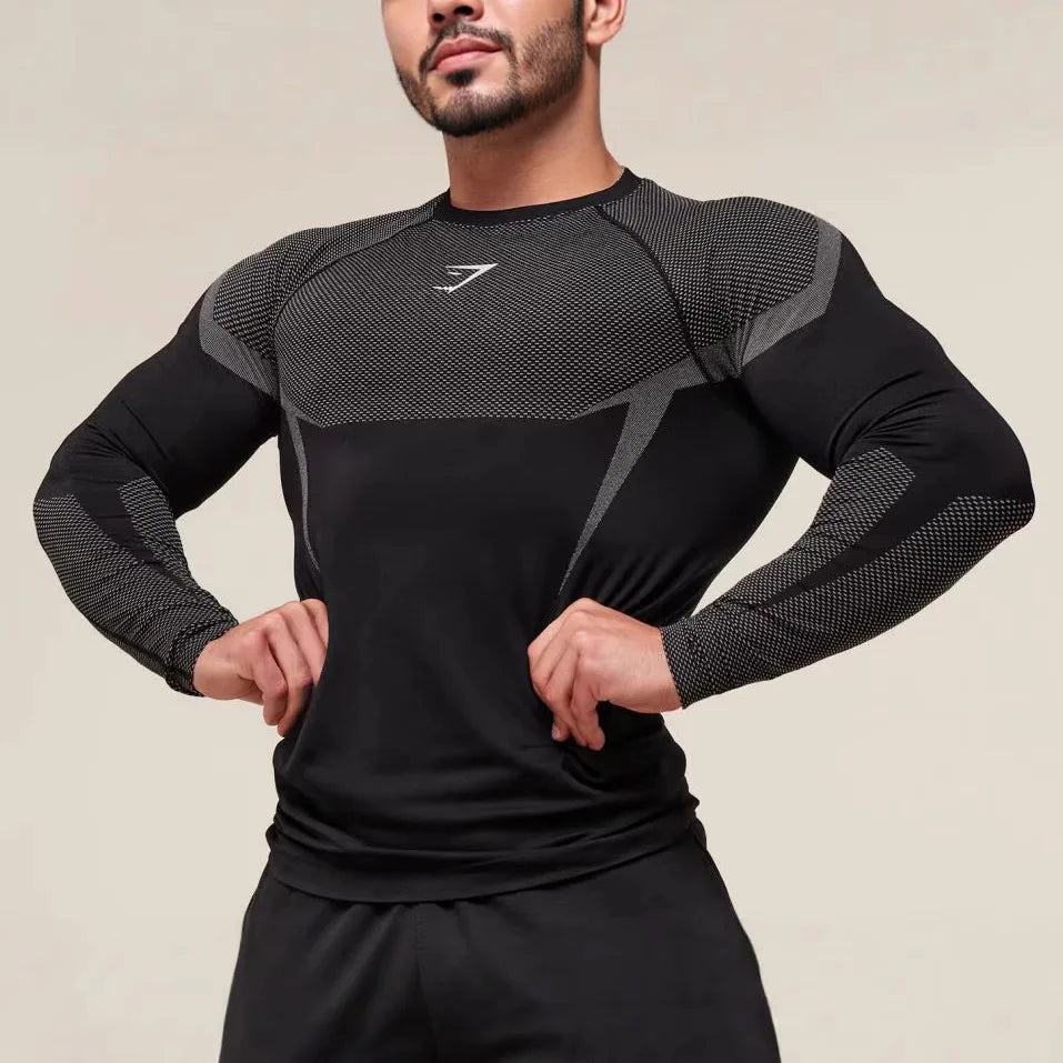 Men's Fitn Training Suit Elastic round Ne Long Sve T-irt Gym Running Sportswear Slim Fit Faion Print Casual irt
