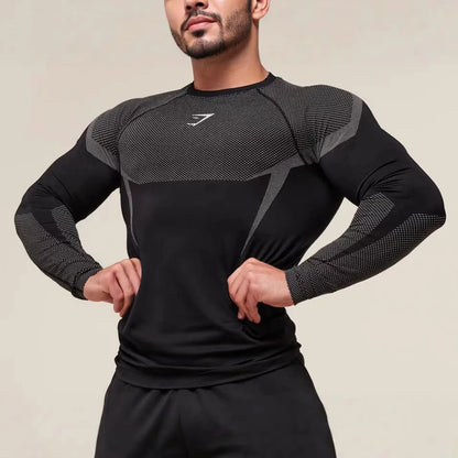 Men's Fitn Training Suit Elastic round Ne Long Sve T-irt Gym Running Sportswear Slim Fit Faion Print Casual irt